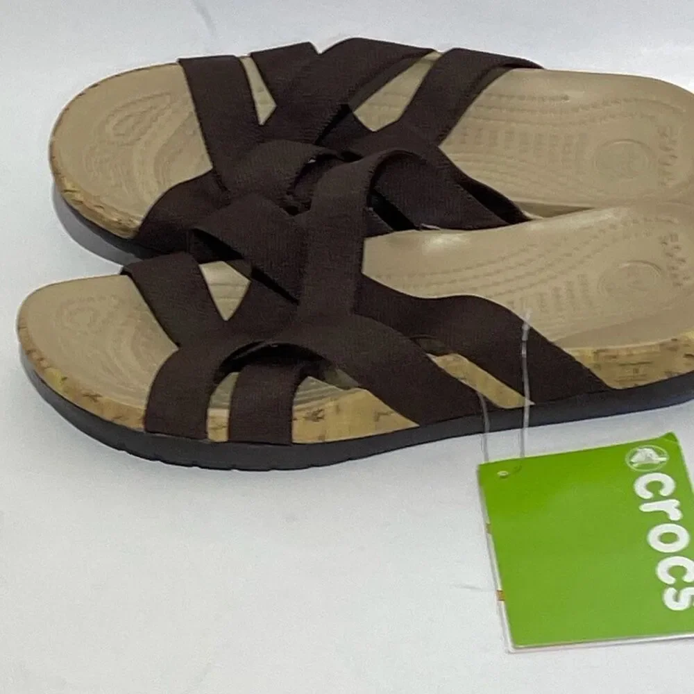Crocs Women's Brown‎ Tan Edie Strappy Stretch Criss Cross Sandal Size W6 NWT